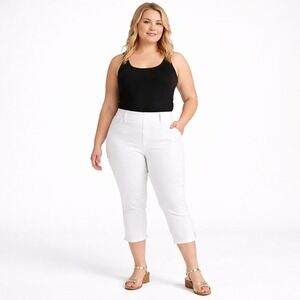 Terra & Sky 4X (28W) High Rise Pull-On Summer Capri Jeggings White Stretch Denim
